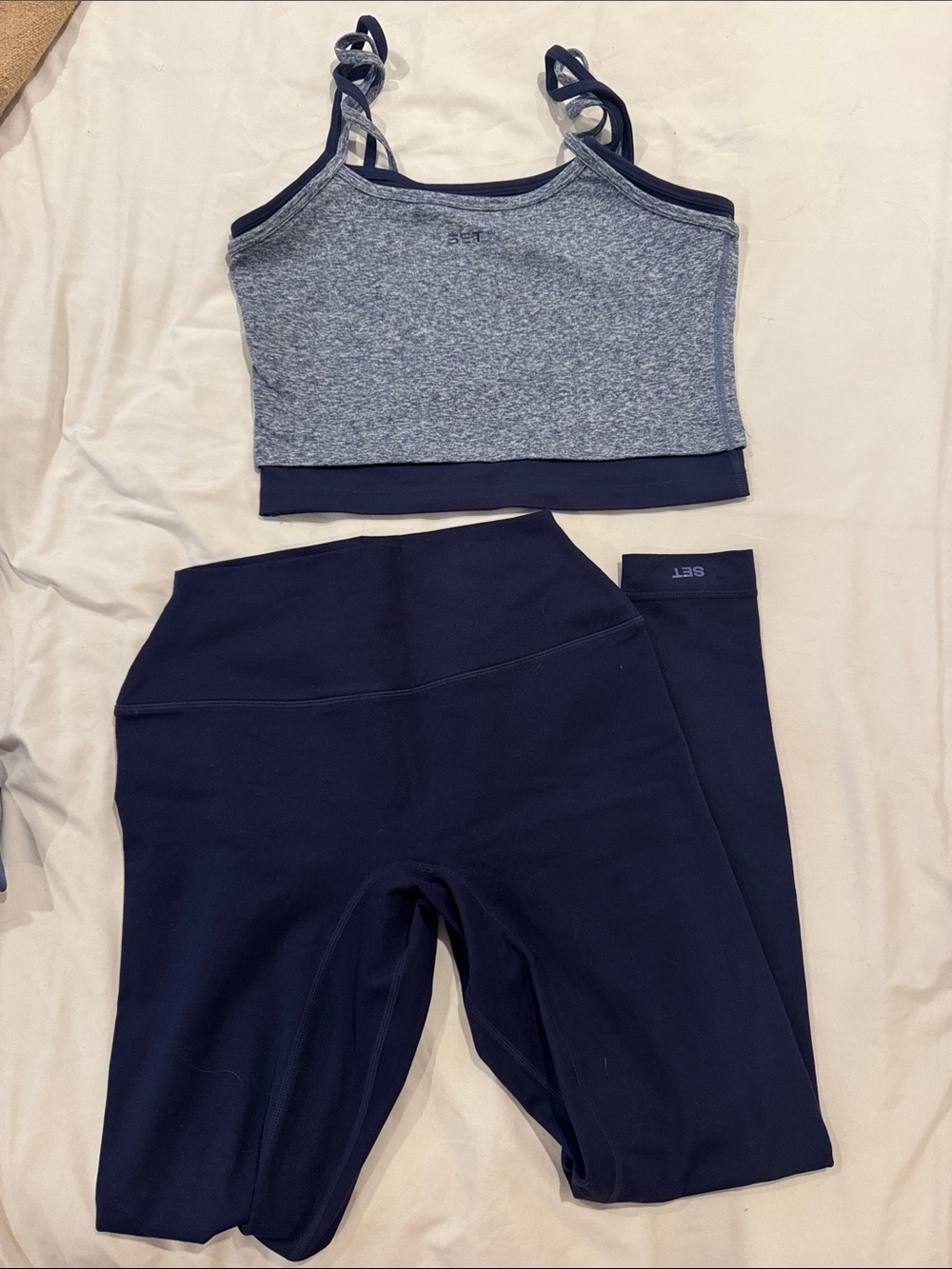 SET Active Navy and Heathered Blue Active Leggings Set FORMCLOUD
